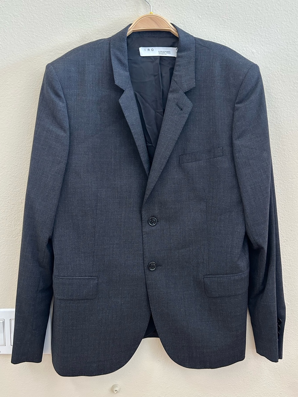 IRO Paris NWT Zepper Blazer Sport Coat Dark Gray Wool EU 50 US 40